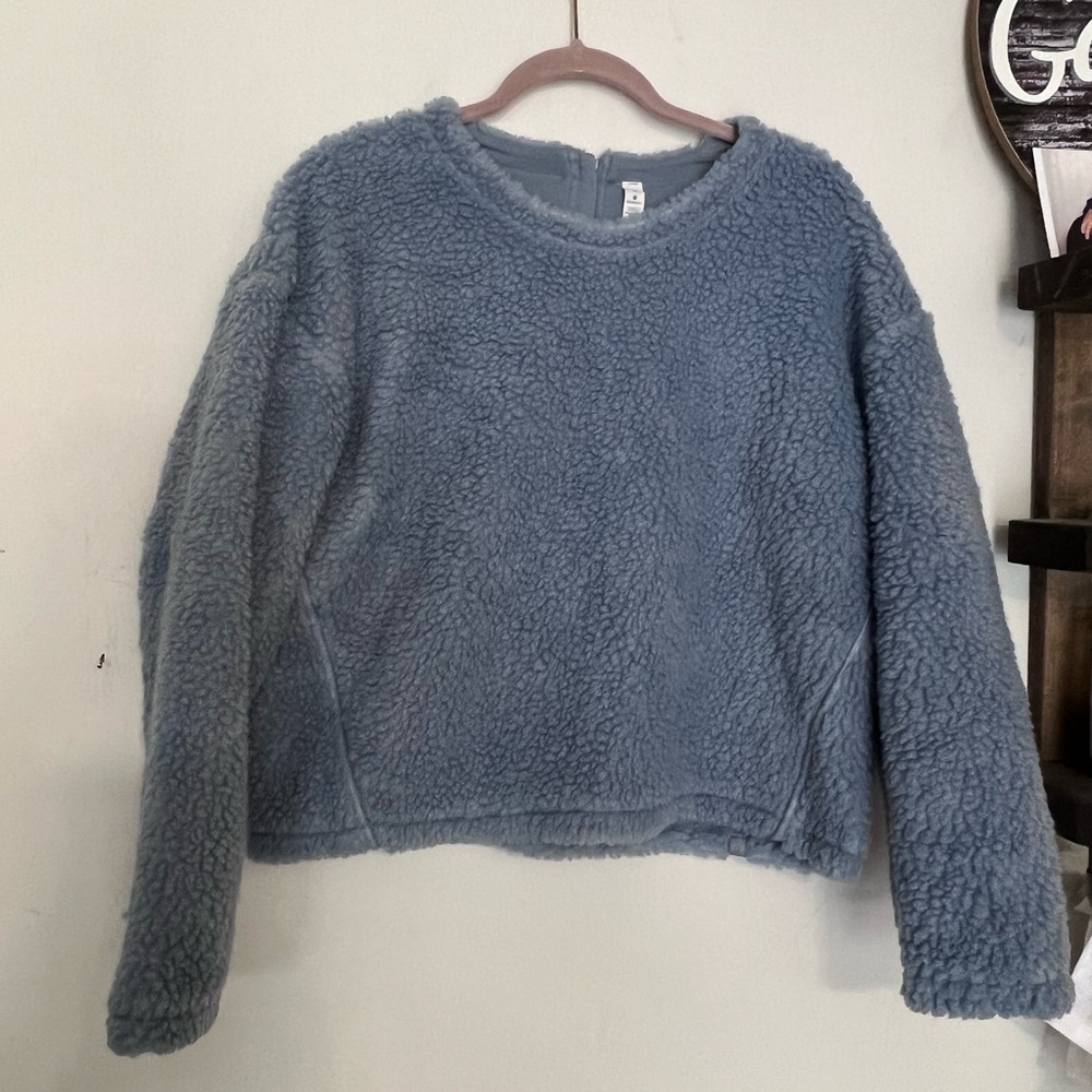 Lululemon Wool Whenever Crew Sweatshirt Size 8 Chambray Blue Sherpa Fleece - Picture 3 of 7